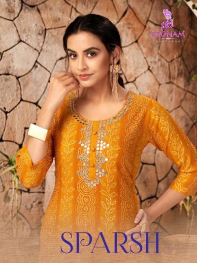Sparsh By Poonam Designer Fancy Handwork Rayon Kurti Collection